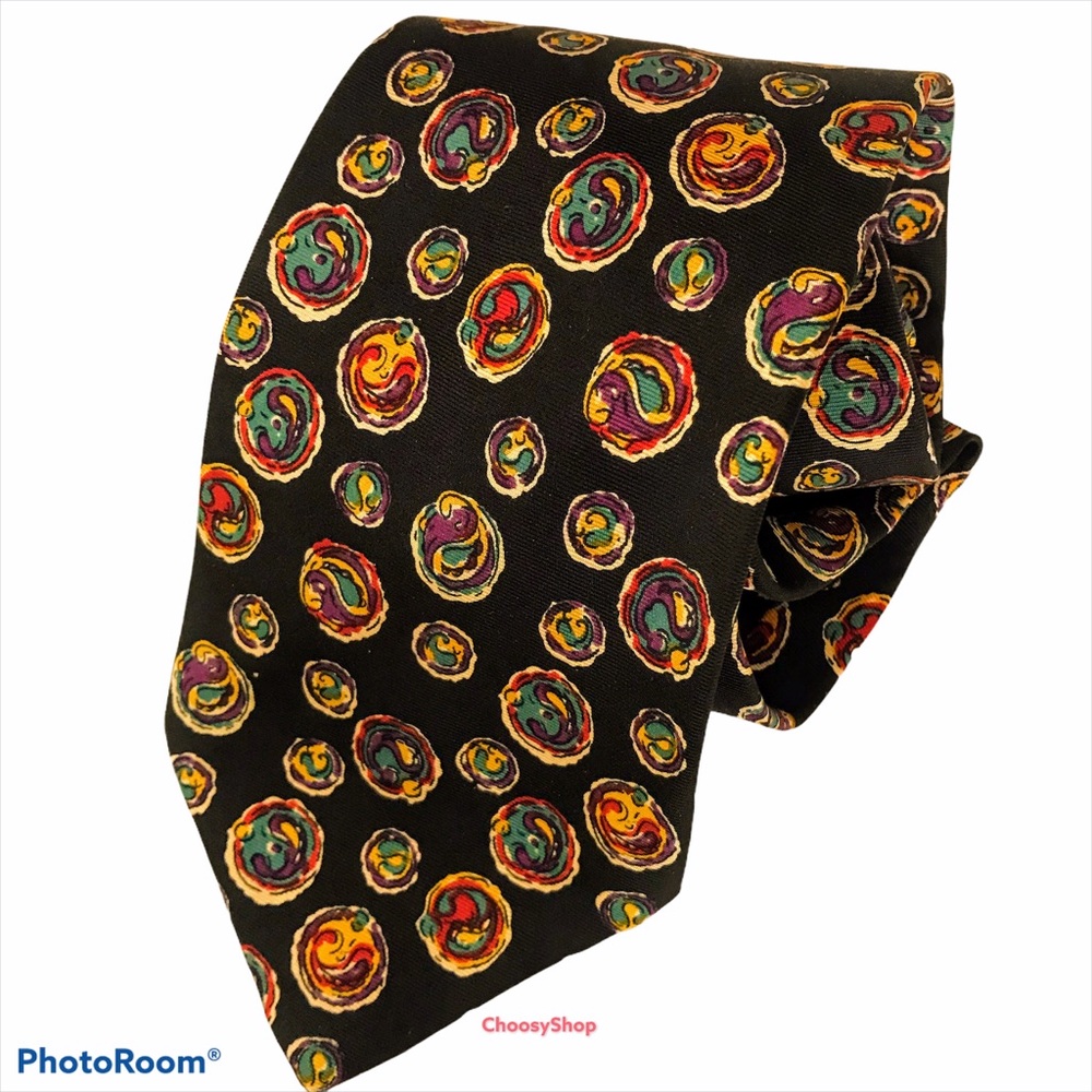 Cable Car Tie Clothiers Fun Black Gold Abstract Italian Silk